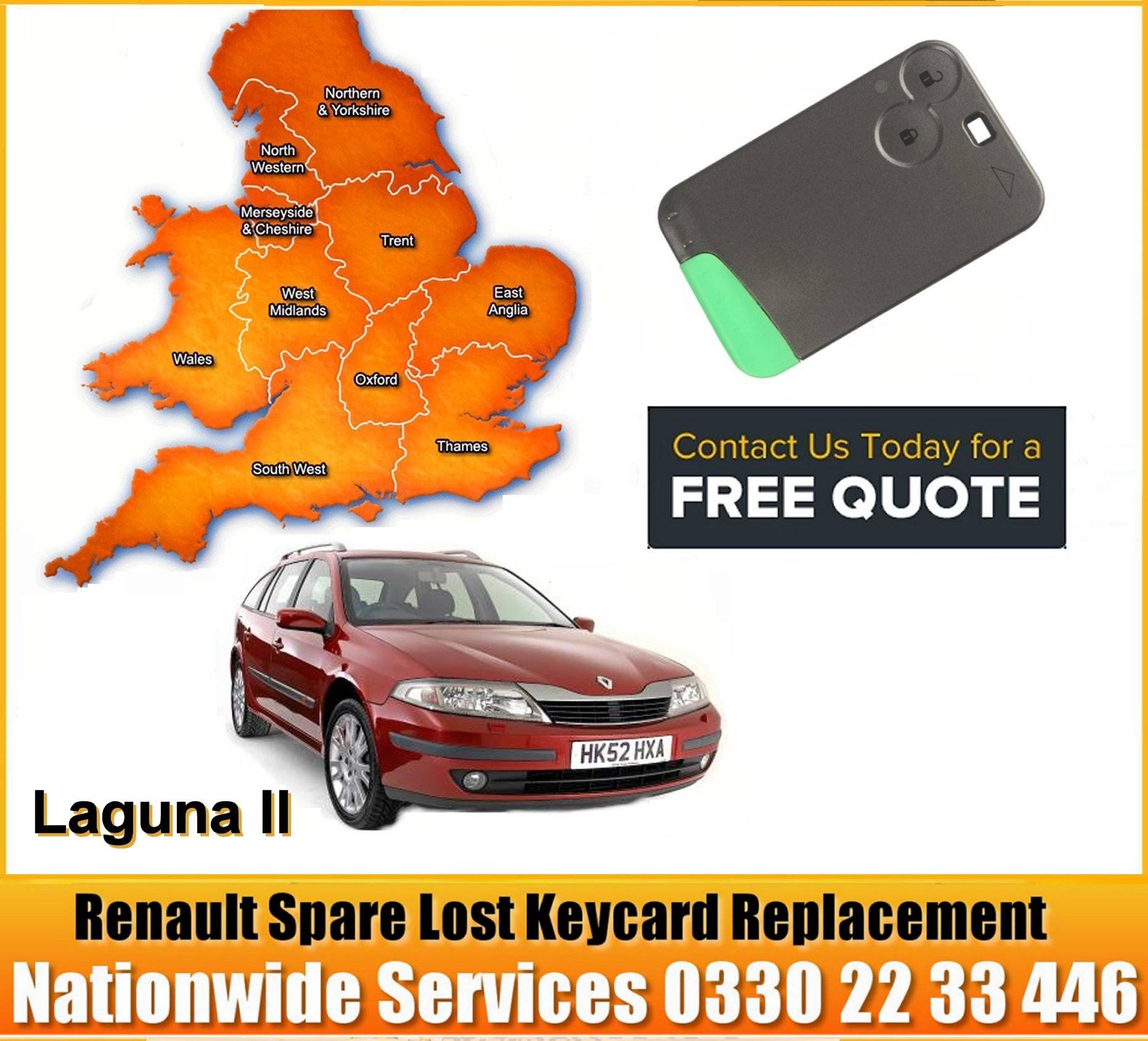 2002 Replacement 2 Button Remote Key Card for Renault Laguna II