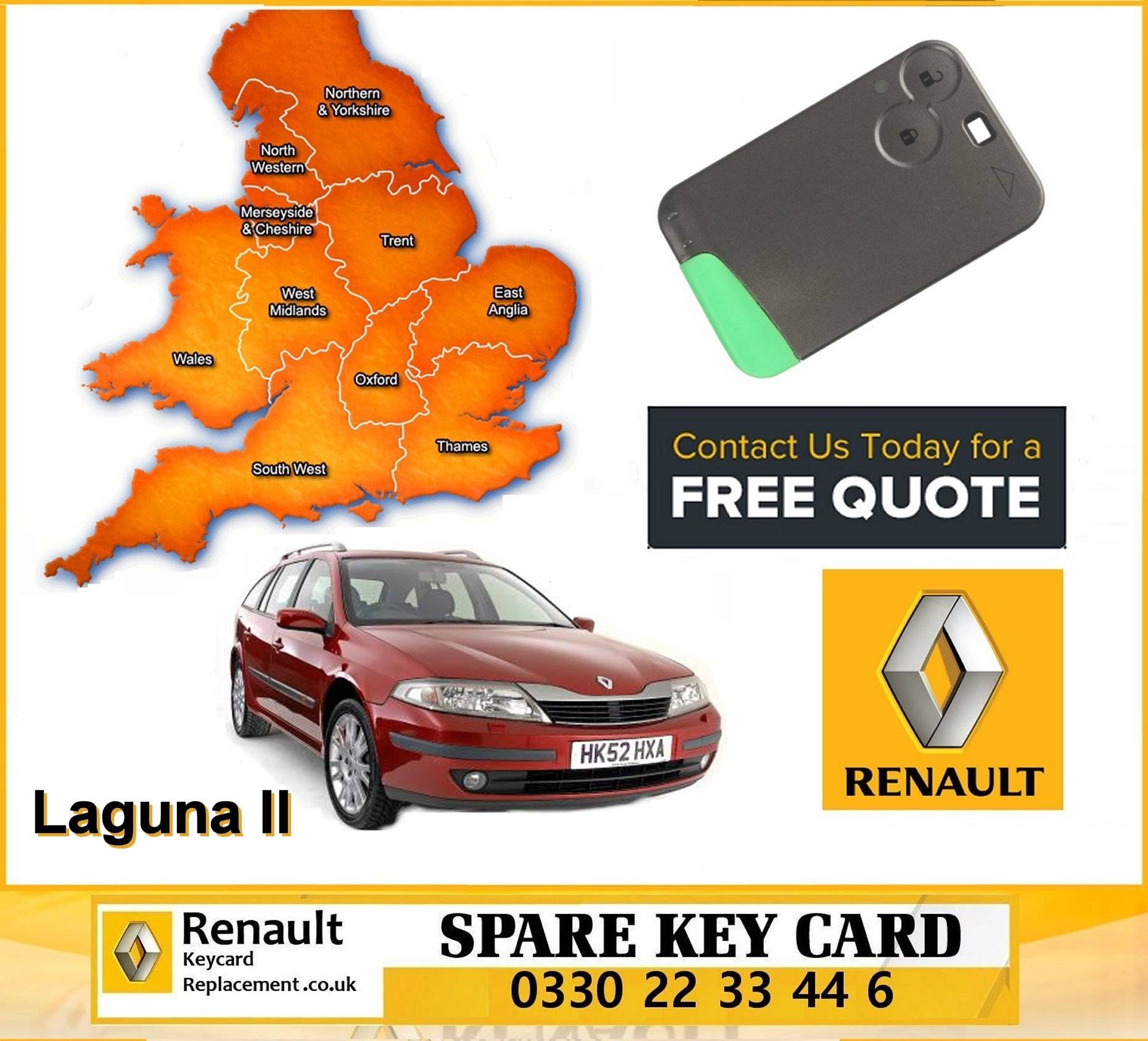 Renault Laguna 2000 - 2007 replacement key card programming repair services manchester