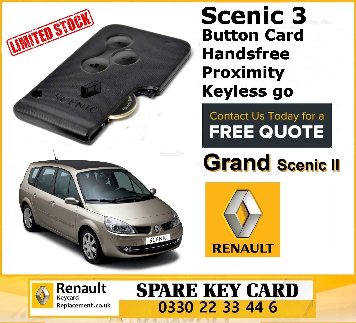 BLANK RENAULT SCENIC 2 HAND FREE 285972962R 7701209136 BADGE PCF7943AT