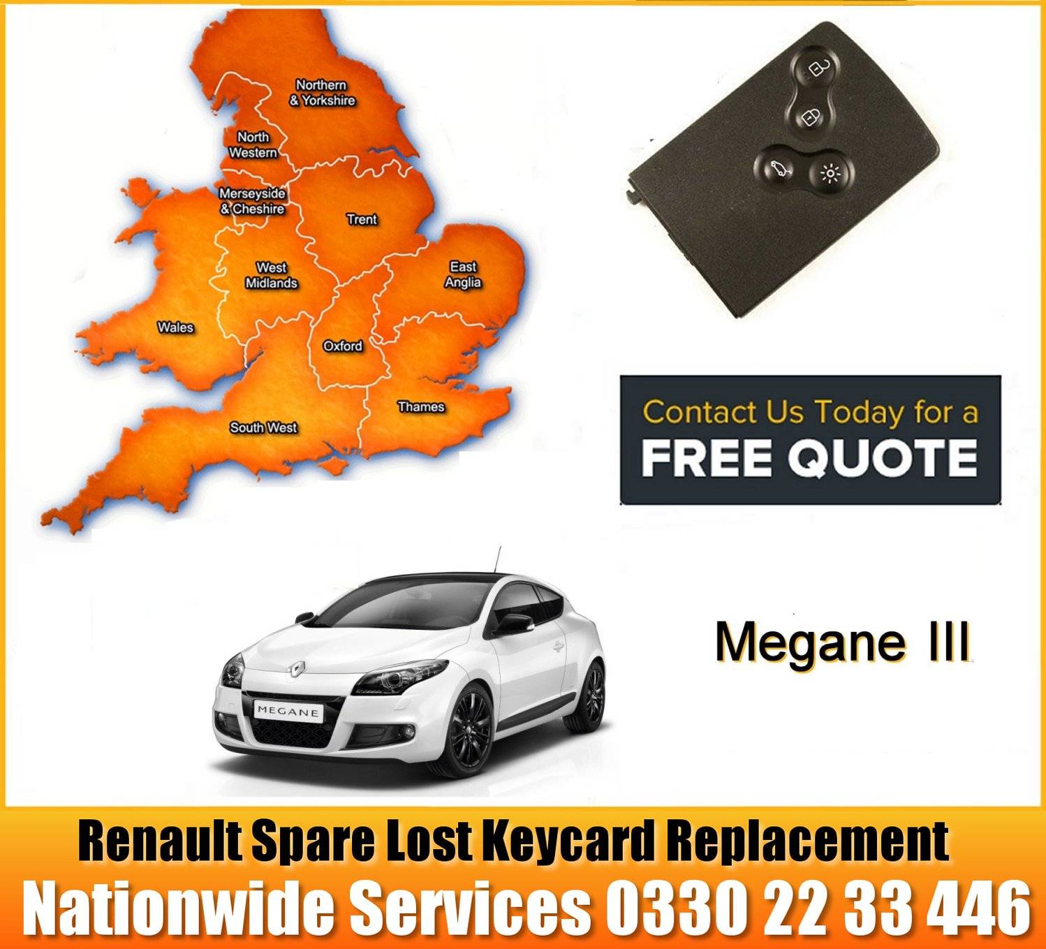 Renault Megane III 2008 - 2016 replacement key card programming repair services manchester