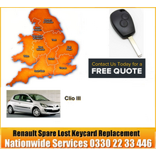SPARE AND LOST KEY Renault Clio III Key Cut Blade and 2 Button Remote 2010, image 
