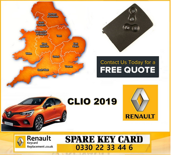 Renault Clio IV 2019 Replacement 4 Button Remote Key Card Spare Lost Key Programming Services [CLONE], image 