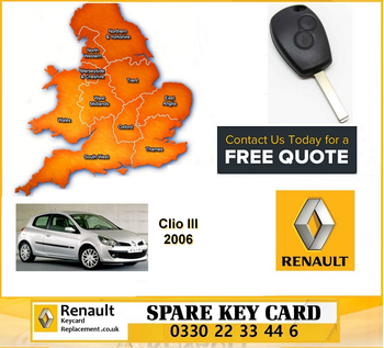 Renault Clio III Key Cut Blade and 2 Button Remote 2006 [CLONE], image 