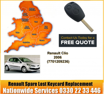 SPARE AND LOST KEY Renault Clio III Key Cut Blade and 3 Button Remote 2009, image 