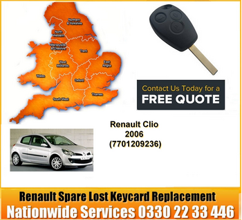 SPARE AND LOST KEY Renault Clio III Key Cut Blade and 3 Button Remote 2008, image 