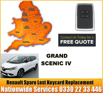 2018 Grand Renault Scenic IV , 4 Button Key Fob, Replacement, Spare, Lost,  Not Locking Not Unlocking, image 