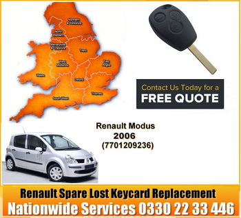 SPARE AND LOST Renault Modus Key Cut Blade and 3 Button Remote 2006, image 