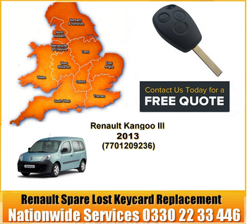 SPARE AND LOST KEY Renault Kangoo III Key Cut Blade and 3 Button Remote 2013, image 