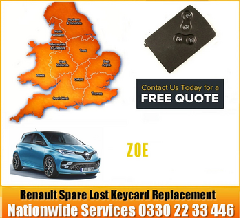 2012 Renault Zoe Replacement 4 Button Remote Key Card, image 