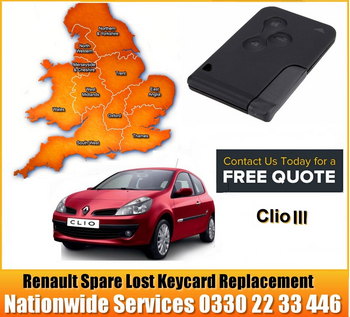 Renault Clio 2012 Replacement 3 Button Remote Key Card
