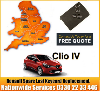 Renault Clio IV 2018 Replacement 4 Button Remote Key Card Spare Lost Key Programming Services